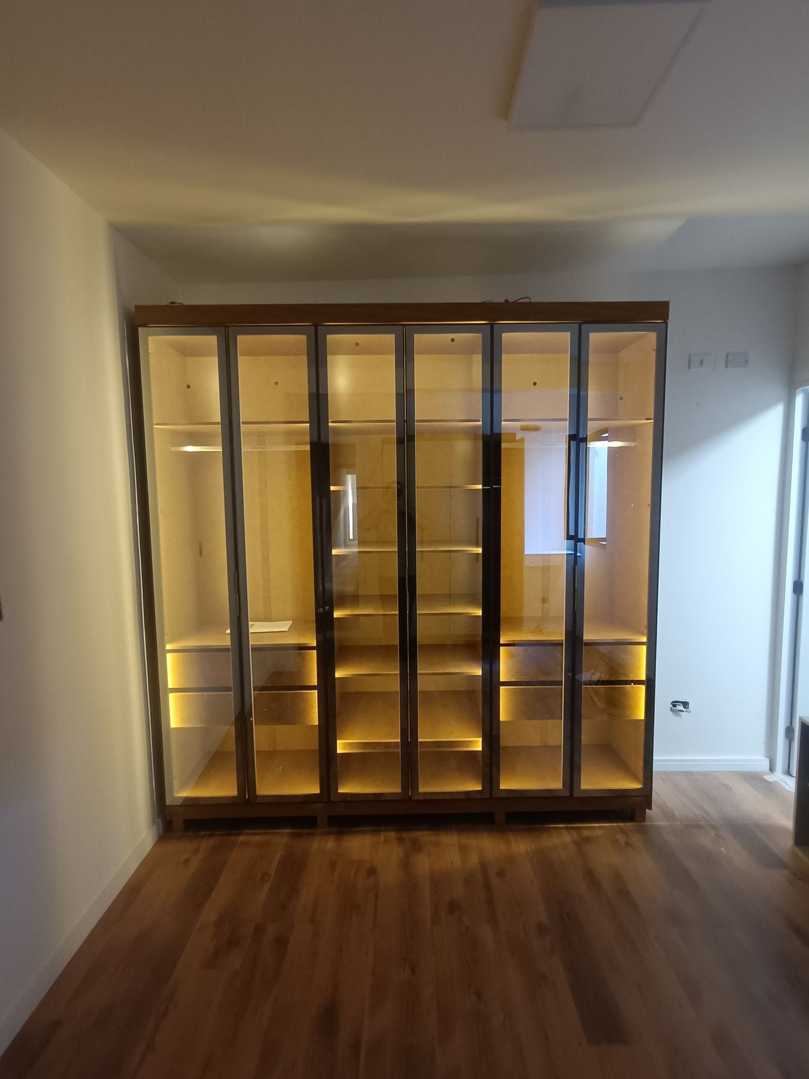 Guarda-roupa com portas de vidro e iluminação interna - New Montagens